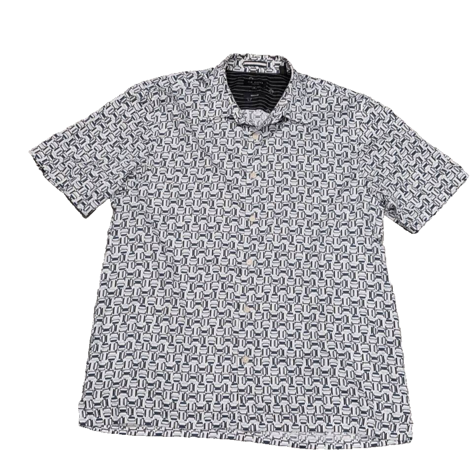 Ted Baker Geometric Print Y2k Cotton Short Sleeve Shirt Gray Sz L A005367